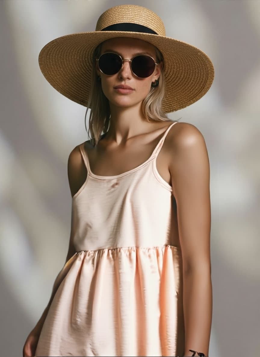 Same person wearing elegant dress through virtual try-on